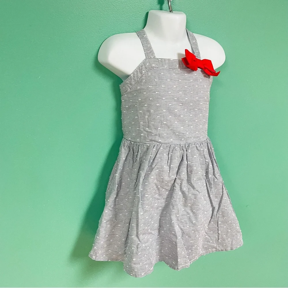 Gymboree Chambray Blue Polka Dot Bow Cross Back Festive Dress Girls Size 4